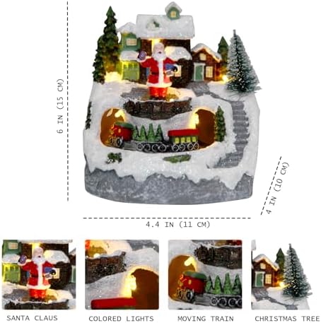 Christmas Decorations Village House Resin Collectible Building Figurines Revolving Train Musical Snow Globe 8 Music for Vintage Christmas Decor (Santa)