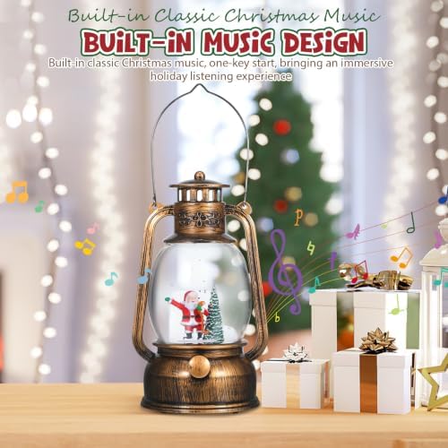Christmas Snow Globe Lighted Music Box with Rotating Lantern