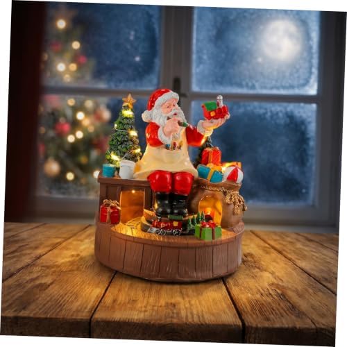 LIFKOME Rotating Resin Santa Music Box with LED Warm Light and Built-in Melody, Battery Operated Christmas Tabletop Decor for Family Gatherings and Holiday Celebration