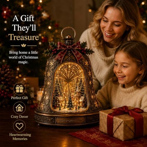 Christmas Village Infinity Bell - Lighted 3D Holiday Decor - Versatile Mantel Tabletop Decoration Rotating Snowy Tree, Easy Hanging Display, Warm Seasonal Style, Gift-Ready Appeal ForHome Entry，2pcs