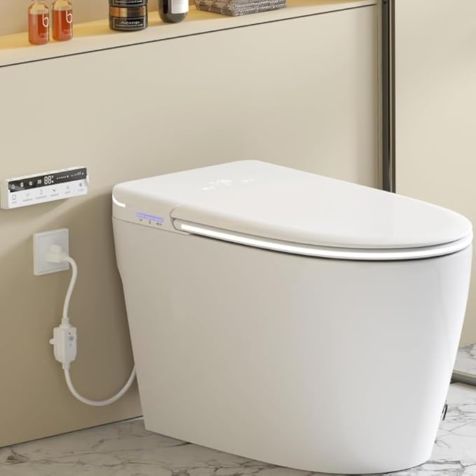 Luxury Smart Toilet with Foam Shield Auto-Open/Close Lid,One Piece Bidet Toilet Heated Seat for Bathrooms, Multiple Cleaning Modes,Aromatic Spray,Air Purification,Smart Foot Sensor