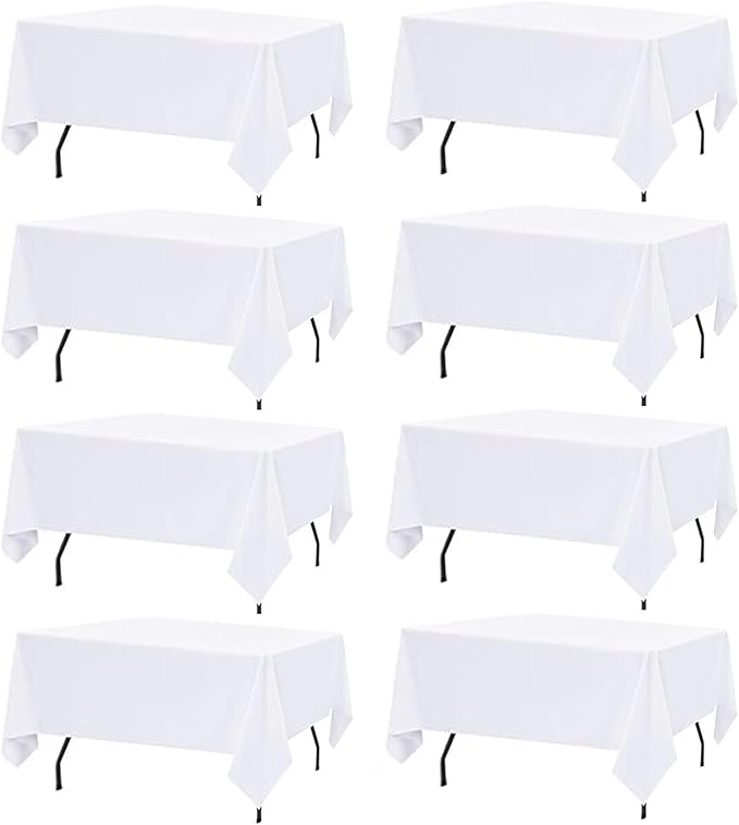 8 Pack White Table Cloth Rectangle Table Cloths for 8 Foot Rectangle Tables 60 X 126 Inch Washable Polyester Table Covers, Reusable & Wrinkle Resistant for Weddings, Parties, Events, and Everyday Use