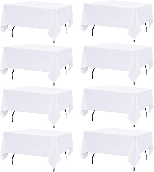 8 Pack White Table Cloth Rectangle Table Cloths for 8 Foot Rectangle Tables 60 X 126 Inch Washable Polyester Table Covers, Reusable & Wrinkle Resistant for Weddings, Parties, Events, and Everyday Use