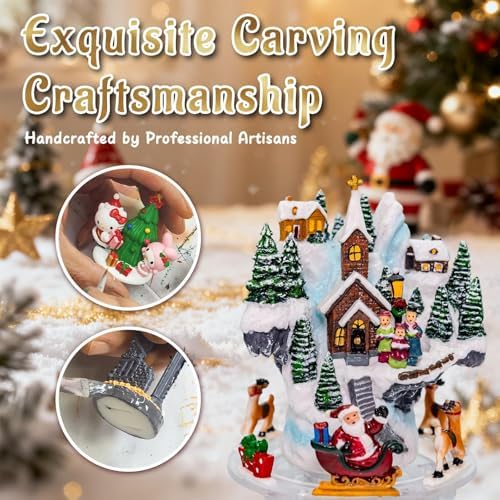 Large Christmas Snow Globes, Village Snow Globe Christmas Lantern,Rotating Train,Musical Glitter Globe,10.2 Inch, LED Lights,USB&Battery Operated, Christmas Decoration Gift for Home
