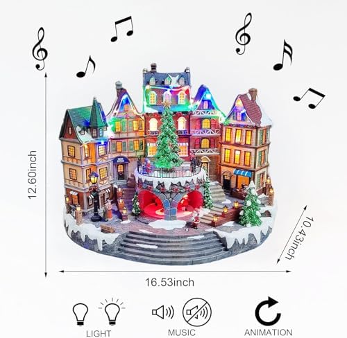 MOMENTS IN TIME Animated City Hall Town Center 12.6” Lighted Christmas Village Building with Rotating Tree, LED Lights, Music & Adapter Hand-Painted Polyresin Holiday Display Holiday Scene