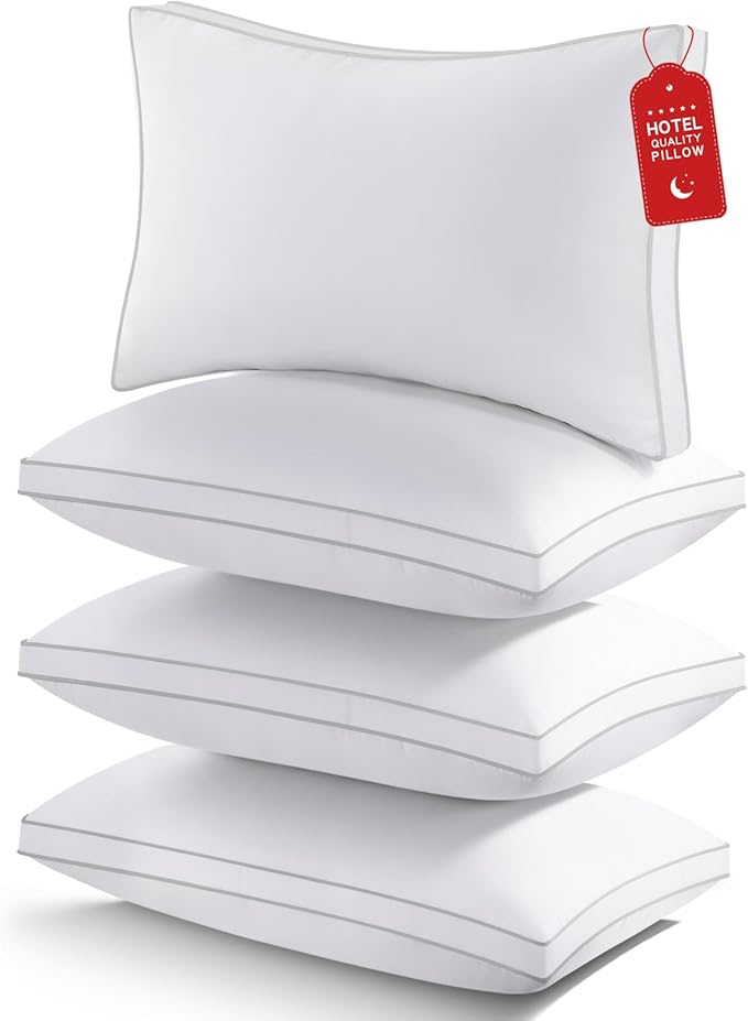ROUMEA Pillows Standard Size Set of 4,Gusseted Bed Pillows 4 Pack, Luxury Hotel Quality, Supportive Standard Pillows with Soft Down Alternative for Back Stomach Side Sleepers, Machine Washable