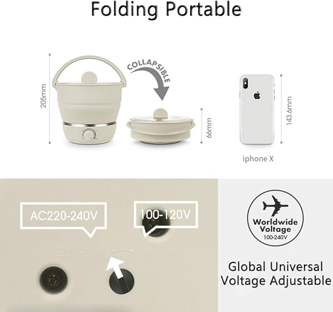 Drizzle Foldable Electric Cooker Travel Hot Pot - Dual Voltage 100V-240V Hot Pot Cooking - Food Grade Silicone Cookerware Boiling Water Steamer - Camping Office Hotel Noodle Porridge Soup Dorm