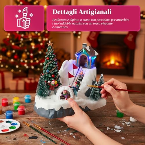 Avilia Glimmerpine Animated Christmas Village with Moving Ski Track, Warm LED Lights and Christmas Music, Hand Painted Decoration for Home or Unique Holiday Gift