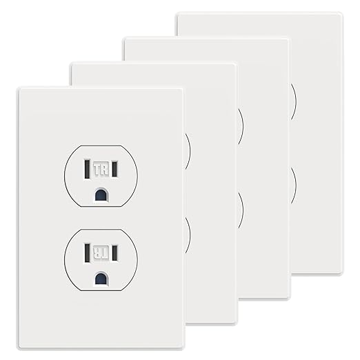 AIDA 4 Pack Matte White Standard Duplex Electrical Wall Receptacle Outlet, 15A 125V, 2 Pole 3 Wire, Tamper Resistant, NEMA 5-15R, Self-Grounding, Wall Plate Included, UL Listed