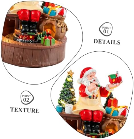 COHEALI Christmas Santa Music Box with Built-in Melody and Rotating Train Figurine, Resin Battery Operated LED Lighted Tabletop Holiday Decor for Indoor Christmas