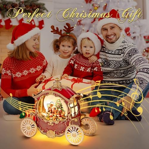 DGSCAK Christmas Snow Globe Lantern - Musical Vintage Carriage Christmas Decor with 8 Songs & 6H Timer, USB/Battery Operated Glittering Water Snow Globes for Holiday Table Centerpiece, Xmas Gifts