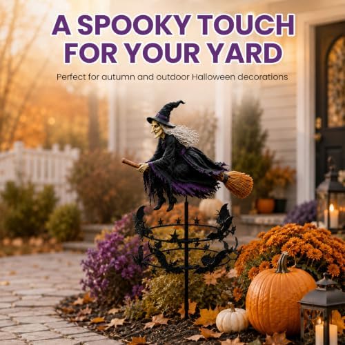 Wind Spinners Outdoor, Witchy Halloween Decorations, Kinetic Metal Spinner Stake for Garden, Lawn and Yard, Fall-Inspired Accent (2D/2PCS)