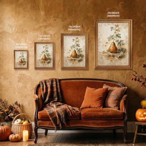 Halloween Pear Still Life Wall Art, Gold Vintage Framed Rustic Decor