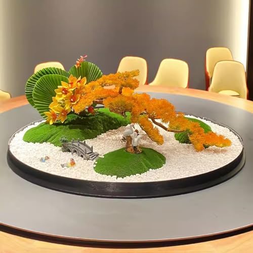 Tablescape Hotel Dining Table Large Round Rotating Table Simulated Bonsai Landscape Decoration Chinese Bonsai Landscape Decoration Round Table Simulated Landscape(110cm)