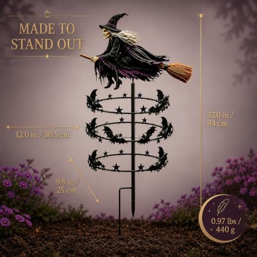 The Enchanted Witch Garden Wind Spinner | Halloween Outdoor Metal Yard Decor，2 Pcs