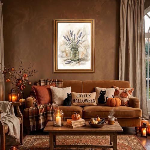 Lavender and Wheat Wall Art, Gold Vintage Framed Rustic Halloween Decor