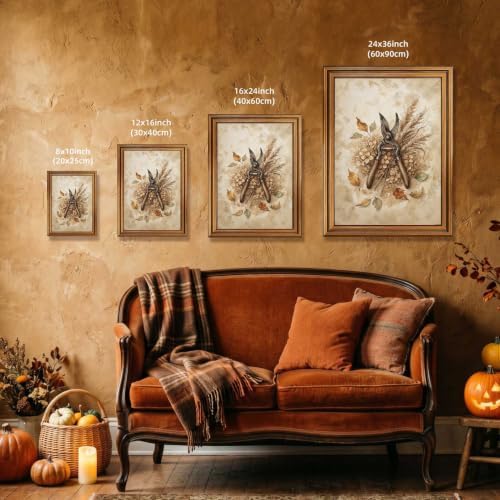 Halloween Garden Pruner Wall Art, Gold Vintage Framed Rustic Autumn Decor