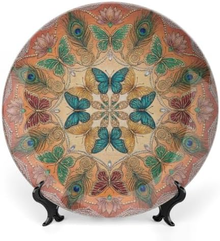 Boho Decorative Plates 8" Mandala Butterflies Wall Hanging Plates with Stand Home & Office