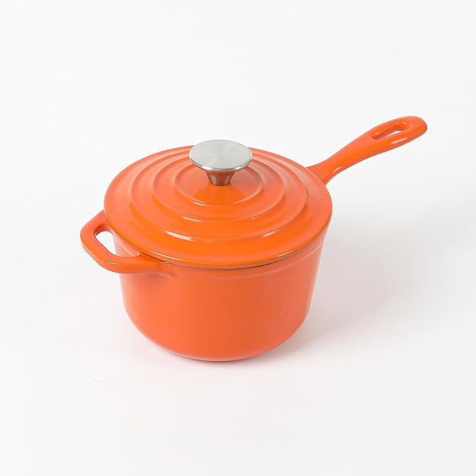 HAWOK Enameled Cast Iron Saucepan 1 Quart Orange…