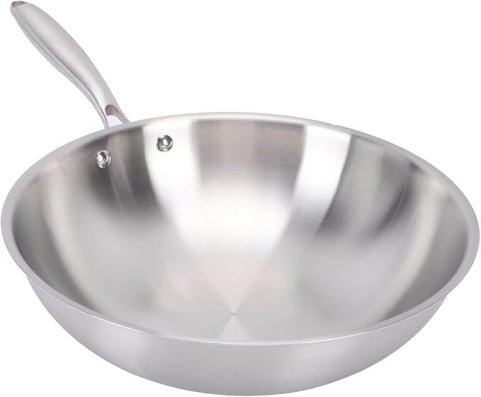 ZJchao Stainless Steel Wok Pan, Stir Frying Pan, Induction Cooking Wok with Handle Nonstick Stir Fry Cookware for Induction Electric Gas All Stove (32CM)