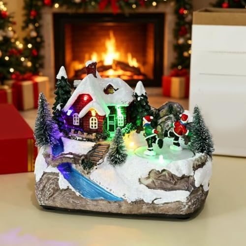Music Box Christmas Illuminated Resin Rotating Music Box for Holiday