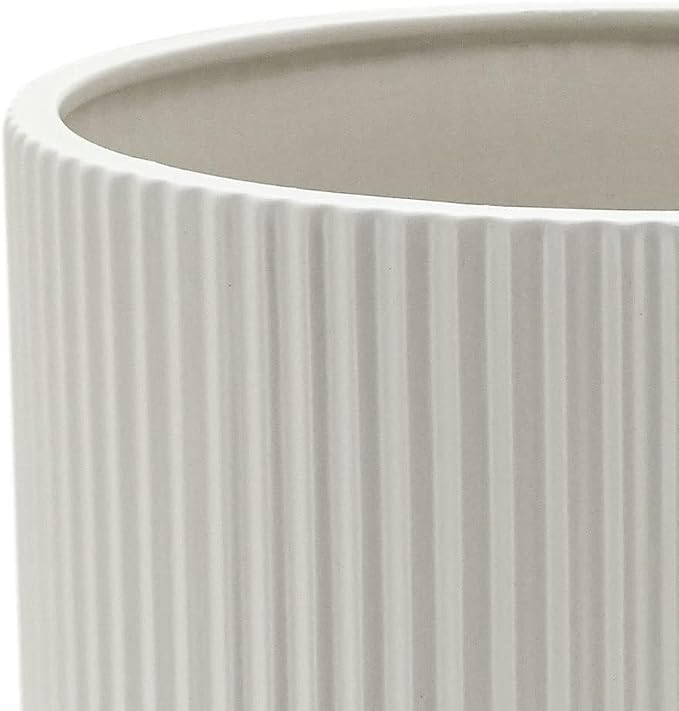 Amazon Basics Fluted Ceramic Planter Pot for Indoor Outdoor Plants, Round Flower Pot with Drainage Hole, 10-inch, White