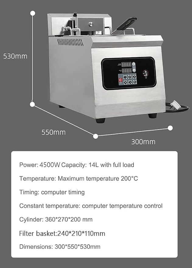 Automatic Lifting deep Fryer, Electric Commercial Counter-top Deep Fryer Tank, French Fries Frying Machine, Professional Timable deep Fryer, Intelligent Operation pa,Single 4500w