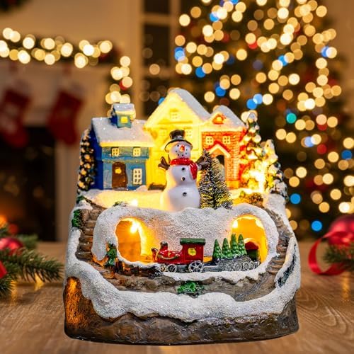 ZQQLITE Animated Musical Christmas Snowman Village Houses