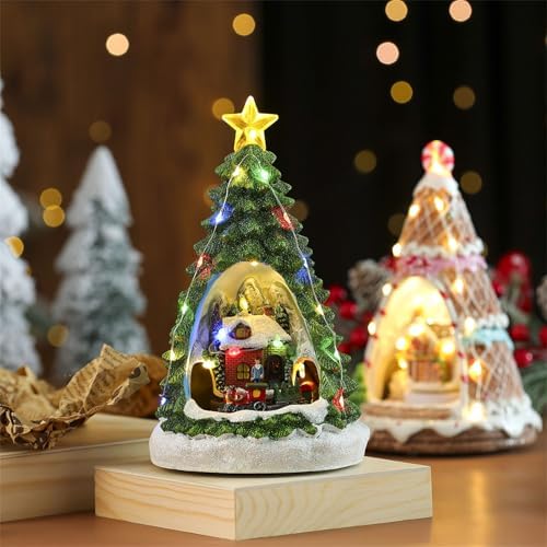 Christmas Tree House Musical Box with Train LED Light for Boy Girl Men Women Birthday Valentien Day Present Music Village
