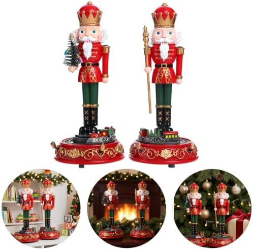 2pcs Christmas Nutcracker Figurine Ornament , Musical Rotating Plastic