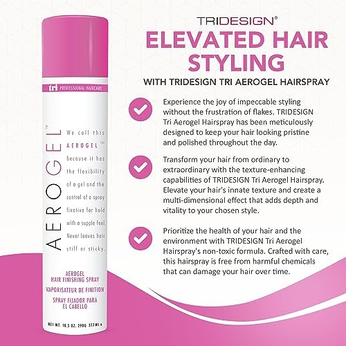 TRI Design Aerogel Hairspray - Hair Finishing Spray for Styling, Volumizing and Holding Curly Hair with Flexible Hold - For Women and Men - Pack of 3 (10.5 oz)
