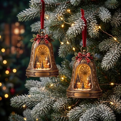 Lighted 3D Christmas Village Infinity Bell for Mantel Mirror