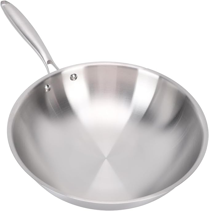 ZJchao Stainless Steel Wok Pan, Stir Frying Pan, Induction Cooking Wok with Handle Nonstick Stir Fry Cookware for Induction Electric Gas All Stove (34CM)