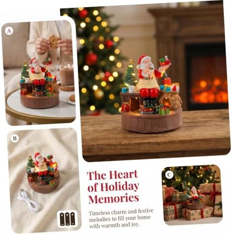 LIFKOME Rotating Resin Santa Music Box with LED Warm Light and Built-in Melody, Battery Operated Christmas Tabletop Decor for Family Gatherings and Holiday Celebration