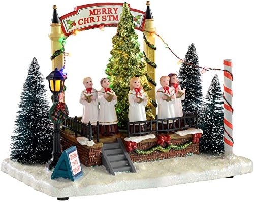 Musical Singing Choir with Rotating Tree Christmas Decoration, 21 cm - Multi-Colour