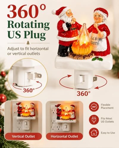 Santa Claus Night Light Resin Christmas Wall Lamp Magical Fireplace Lantern