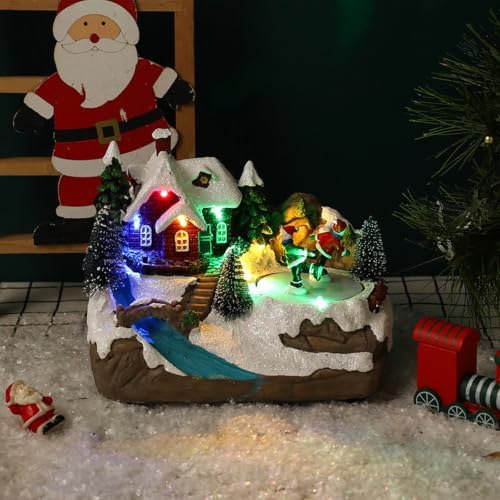 Music Box Christmas Illuminated Resin Rotating Music Box for Holiday