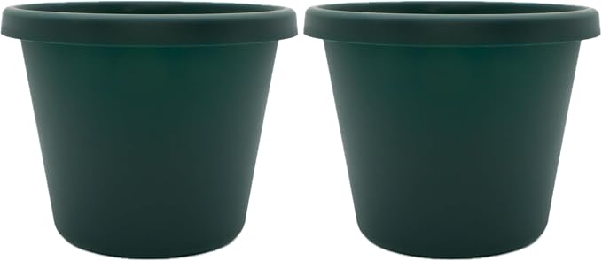 The HC Companies 16 Inch Round Prima Planter - Plastic Plant Pot with Rolled Rim for Indoor Outdoor Plants Flowers Herbs, Evergreen (Pack of 2)