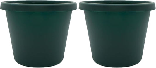 The HC Companies 16 Inch Round Prima Planter - Plastic Plant Pot with Rolled Rim for Indoor Outdoor Plants Flowers Herbs, Evergreen (Pack of 2)
