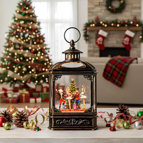 Christmas Snow Globe Lantern Lighted Nutcracker Ballet Stage Scene Musical Snow Water Lantern Swirling Glittering Home Decoration and Gift, Battery Operated or USB Powered