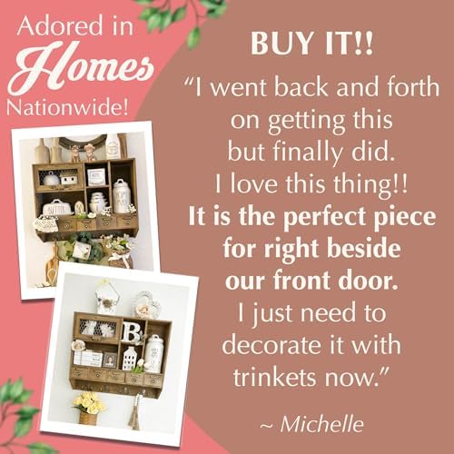 Felt Creative Home Goods Farmhouse Medicine Cabinet Organizer – Rustic Chicken Wire Wall Shelf with Hooks | Apothecary Shelf & Bathroom Wall Cabinet for Vintage Storage Farmhouse Shelves