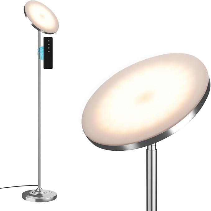hanaking Floor Lamp, 30W/2600LM Bright Floor Lamp with Remote Control, Stepless Adjust Color Temperatures & Brightness, Torchiere Standing Lamp for Living Room Bedroom Office (Brushed Nickel)