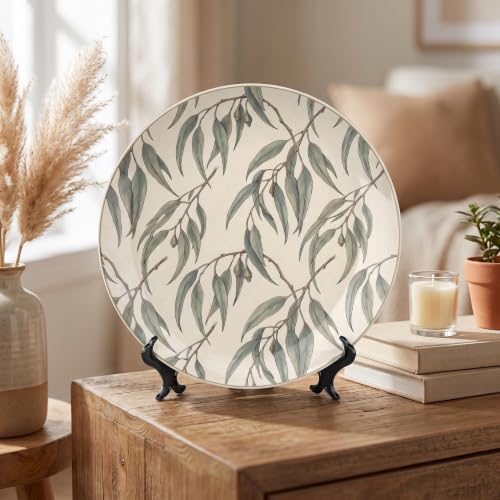 Eucalyptus Decorative Plates 8 Inch Botanical Home Decor with Stand & Hook Kitchen & Office