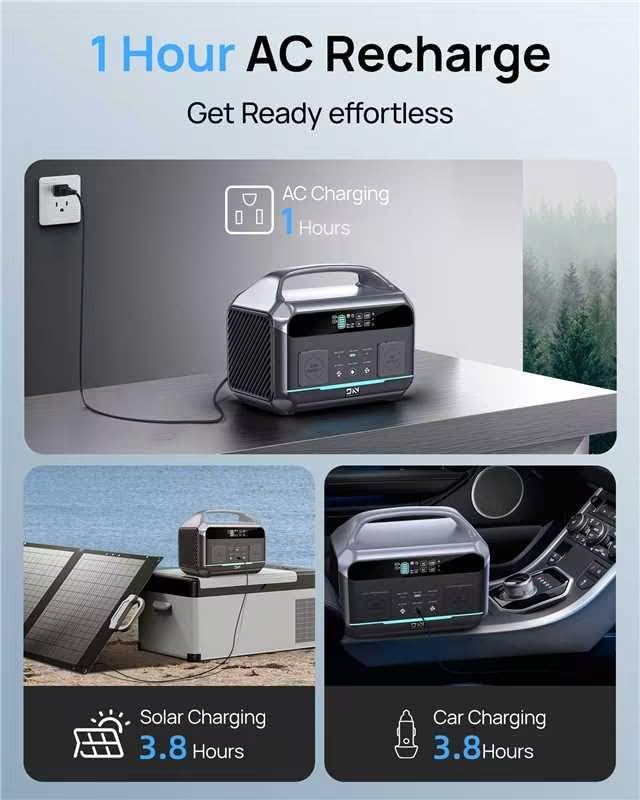 DaranEner Portable Power Station 600W (1200W Surge), 576Wh LiFePO4 Battery Generator, 550W Fast AC Charging, USB-C 100W, Power Backup for Camping, RV, Home Power Outage & Emergency