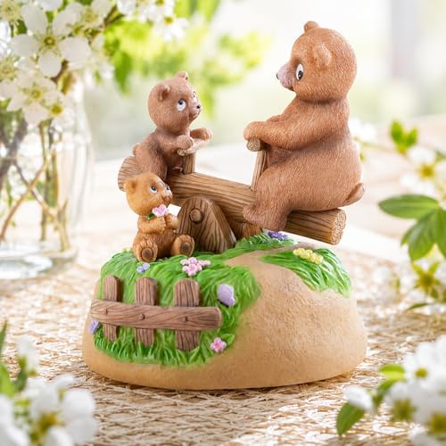 AIDLNS Bear's Sunshine Seesaw - Handcrafted Resin Bear Music Box with Rotating Base & Moving Seesaw, Plays You are My Sunshine – Collectible Figurine Gift for Kids, Family & Home Decor