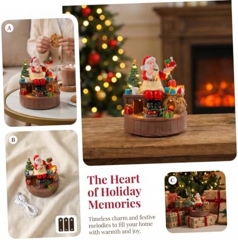 Rotating Resin Santa Claus Musical Christmas Light Box with LED Warm Light and Moving Train Figurine, Battery Operated for Indoor Holiday Celebrations and Festive Home Décor