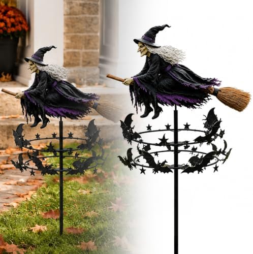 Wind Spinners Outdoor, Witchy Halloween Decorations, Kinetic Metal Spinner Stake for Garden, Lawn and Yard, Fall-Inspired Accent (2D/1PC)