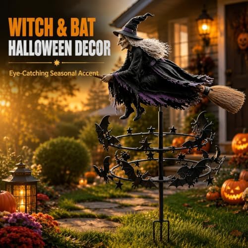 Enchanted Witch Garden Wind Spinner, 36 in Metal Halloween Yard Stake，2PCS