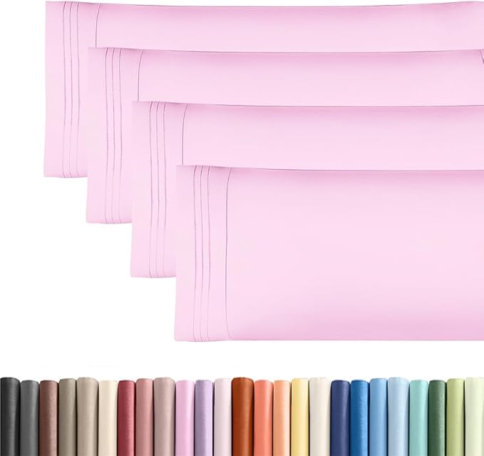Body Pillowcases Set of 4-20x54 Long Body Pillow Case - Soft Body Pillow Cover for Sleeping & Side Sleepers - Comfy, Breathable & Fade Free - Machine Washable w/Envelope Enclosure - (Light Pink)