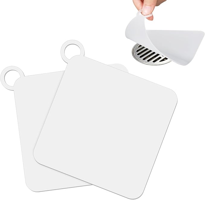 Drain Covers to Keep Bugs Out 2 Pieces Silicone Shower Drain Cover Square Anti-Odor Mat Deodorizing Plugs for Bathroom Kitchen Laundry (White 5x5 Inch)